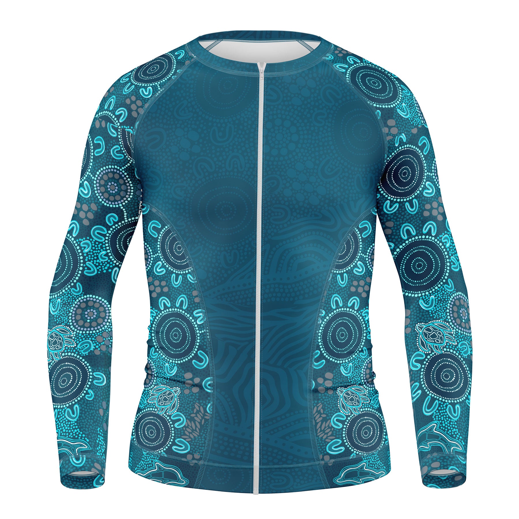 Women's Zipped Long Sleeve Rash Vest, Eternal (Ocean)