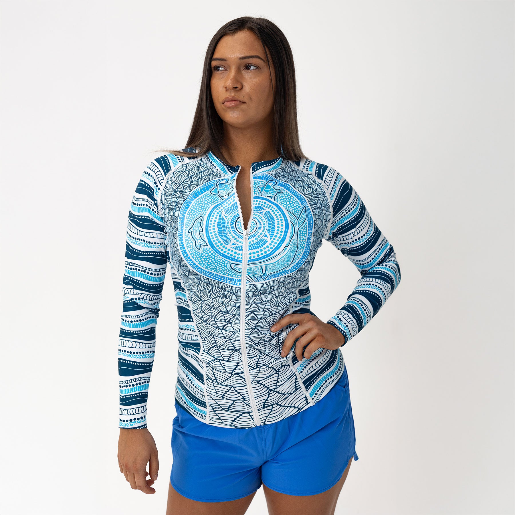 Women's Zipped Long Sleeve Rash Vest, Under The Garuwa