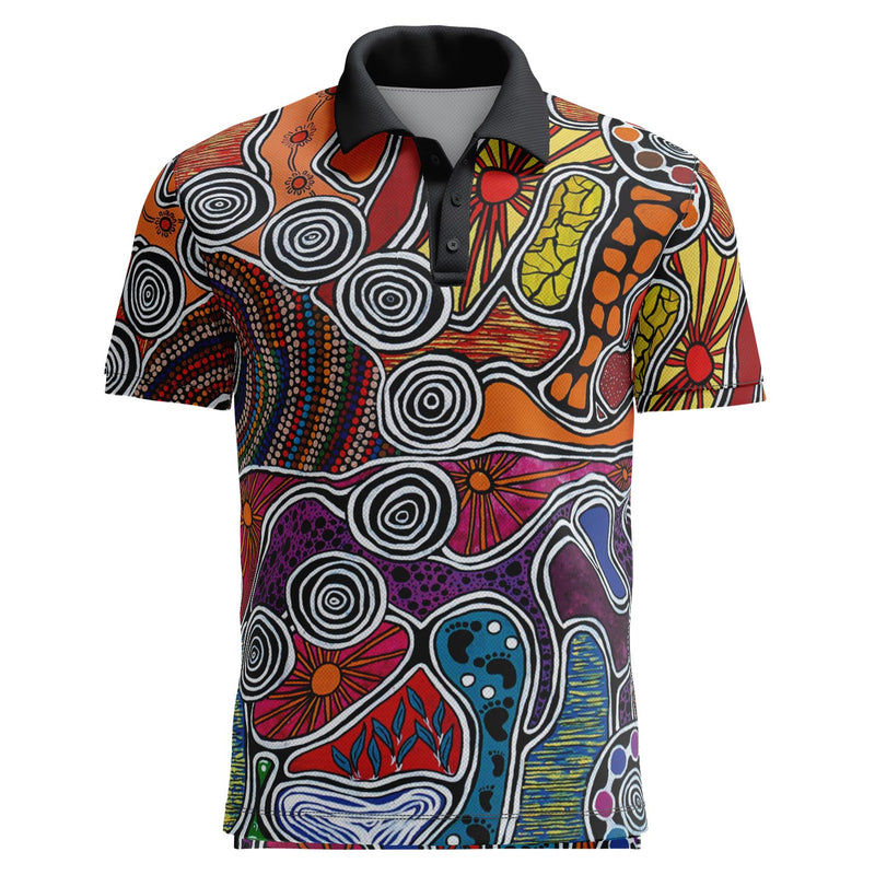 Weaving Through Time polo | Authentic Aboriginal Artwork – Life Apparel Co