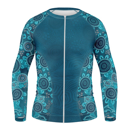 Women's Zipped Long Sleeve Rash Vest, Eternal (Ocean)