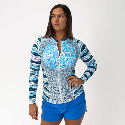 Women's Zipped Long Sleeve Rash Vest, Under The Garuwa