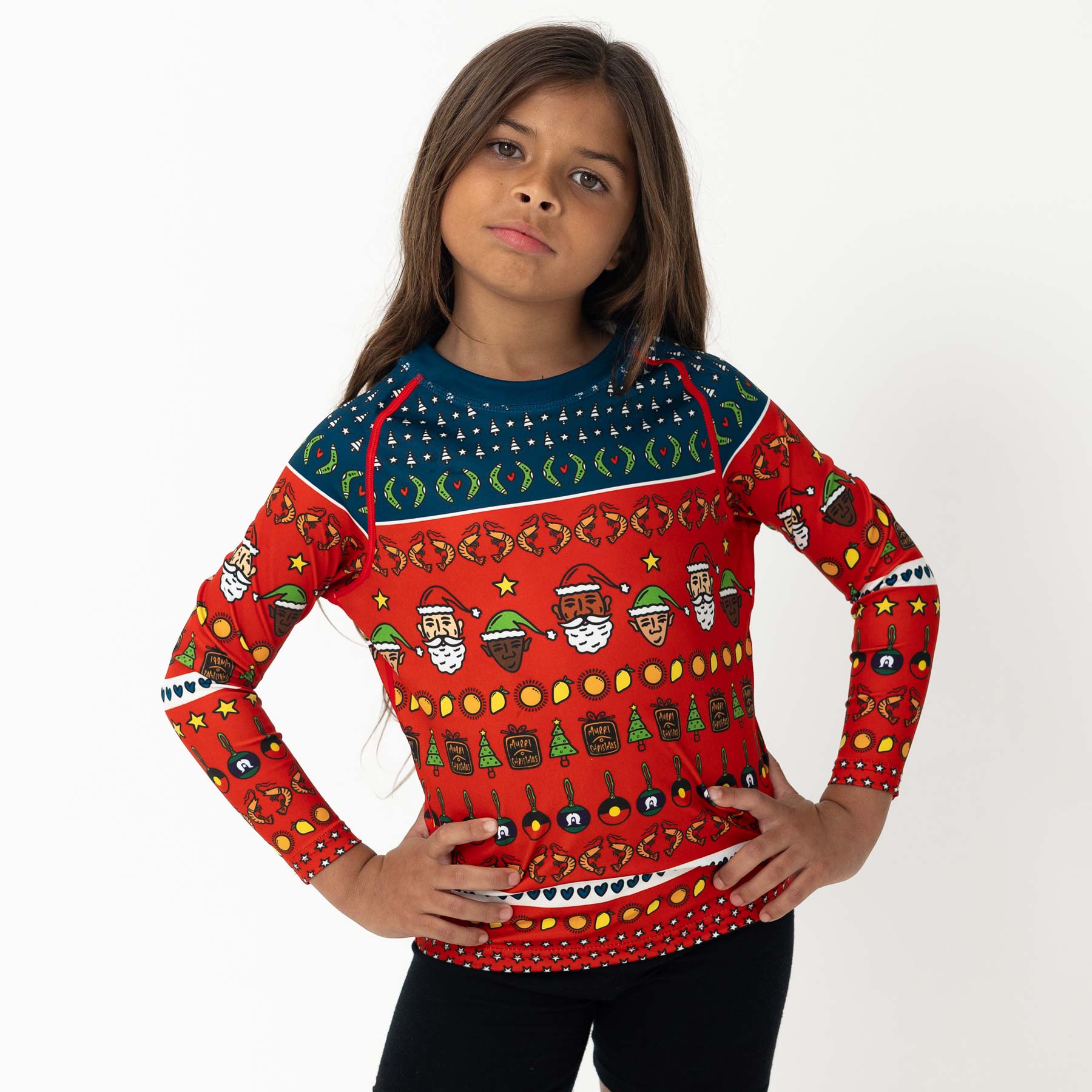 Kid's Long Sleeve Rash Vest, Murri Christmas!