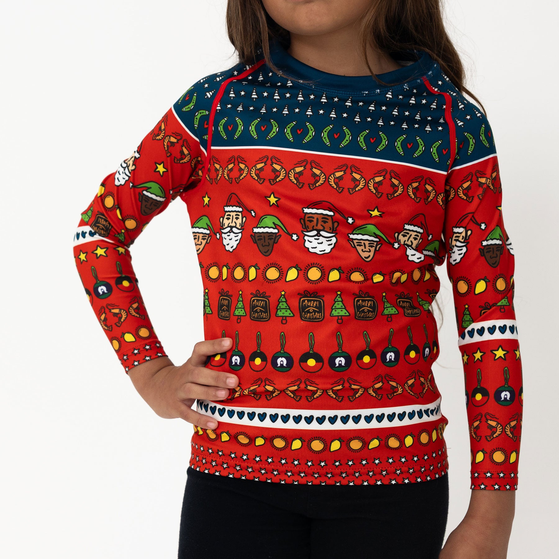 Kid's Long Sleeve Rash Vest, Murri Christmas!
